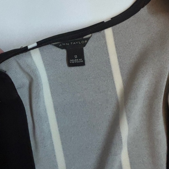 Ann Taylor Black and White Long Sleeve stripe matte jersey wrap Dress - Picture 3 of 5